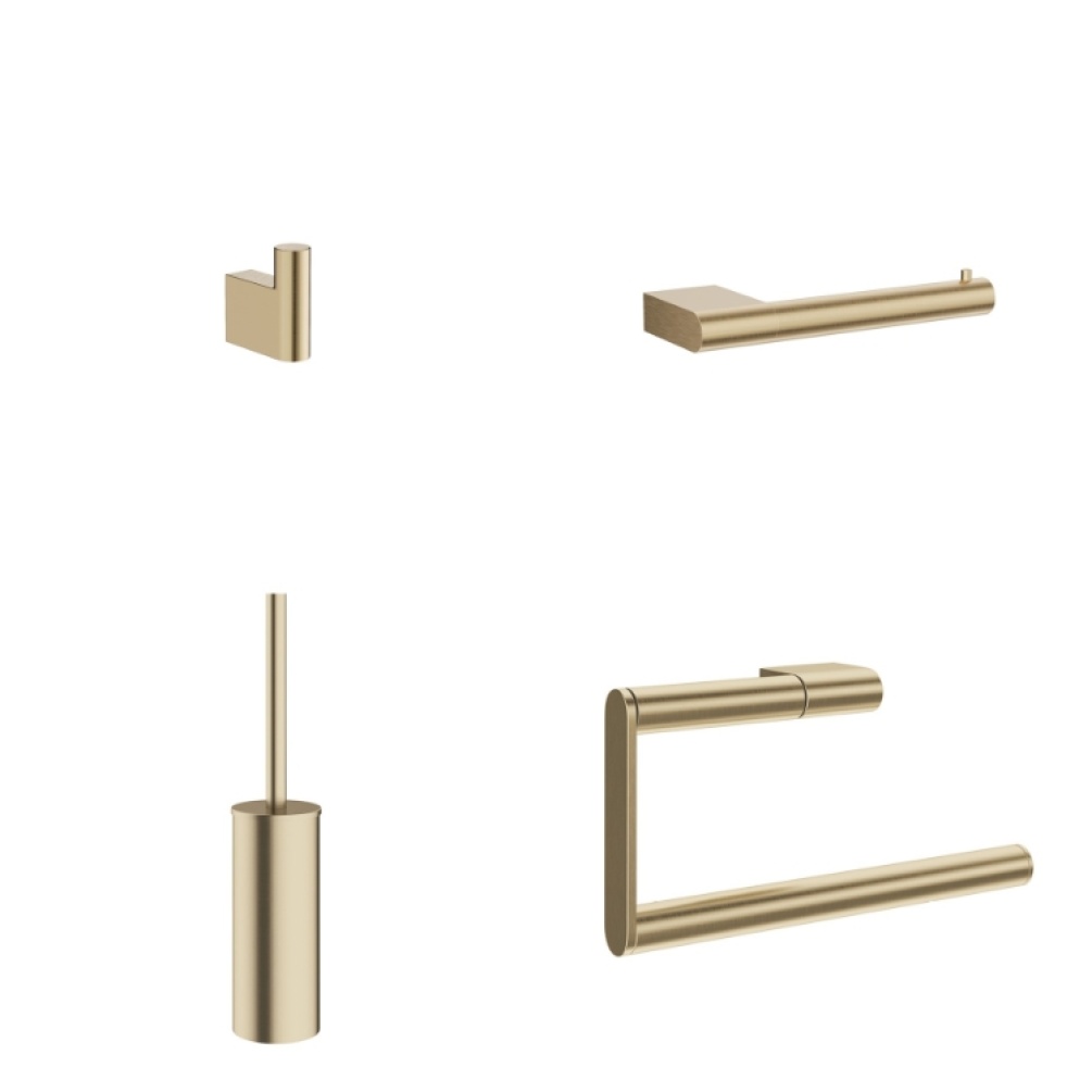 Product Cut out image of the Crosswater MPRO Brushed Brass 4 Piece Bathroom Accessory Pack